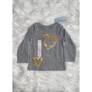 NWT Cat & Jack Baby Toddler Girl's Long Sleeve Grey Shirt w/ Gold Hearts Size 2T